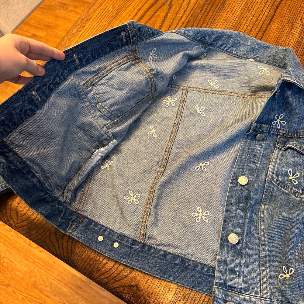 Madewell Embroidered Daisy Denim Jacket Women Small Blue Jean Trucker Style Boxy - Picture 6 of 12